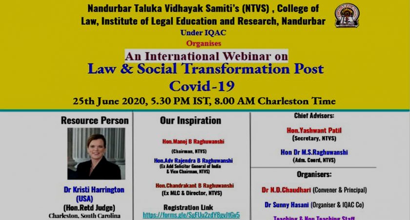 An International webinar on Law & social Transformation Post Covid-19